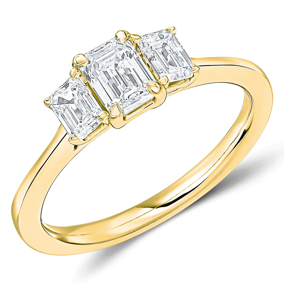Trilogy Set with Plain Shoulders Emerald Cut Trilogy Ring, 0.50ct in Yellow Gold