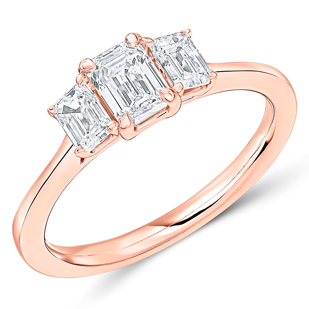 Trilogy Set with Plain Shoulders Emerald Cut Trilogy Ring, 0.50ct in Rose Gold