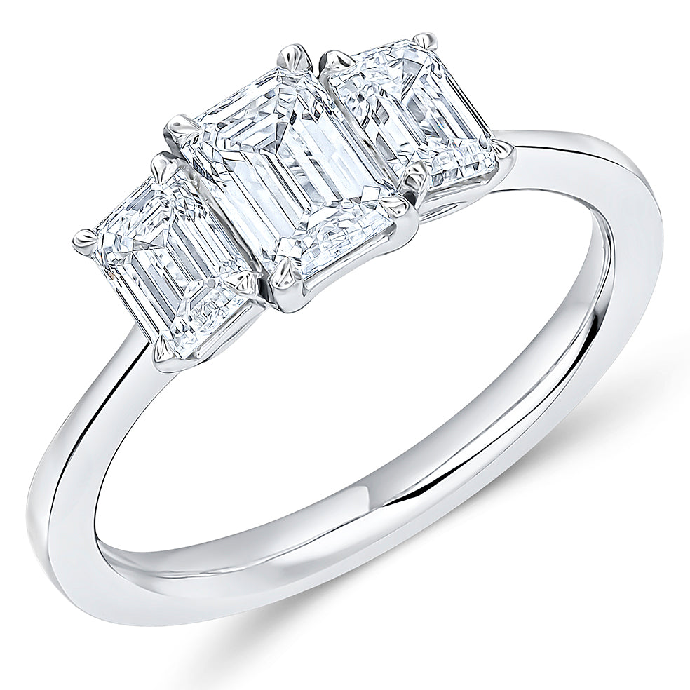 Trilogy Set with Plain Shoulders Emerald Cut Trilogy Ring, 0.70ct