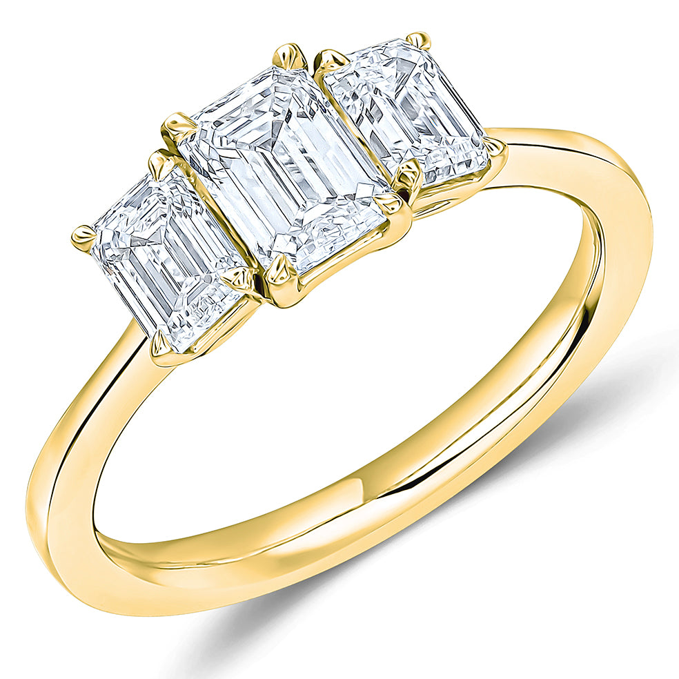 Trilogy Set with Plain Shoulders Emerald Cut Trilogy Ring, 0.70ct in Yellow Gold