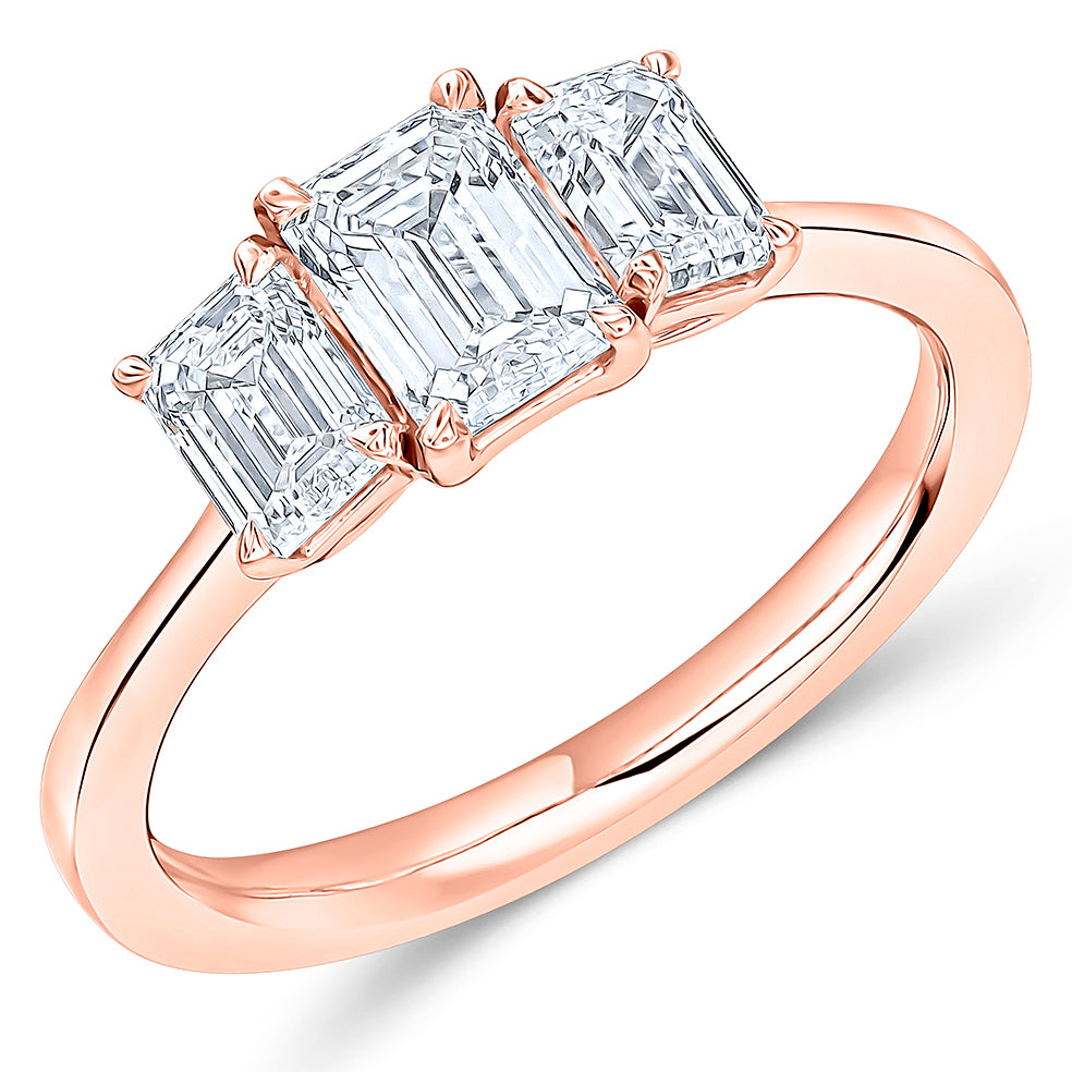 Trilogy Set with Plain Shoulders Emerald Cut Trilogy Ring, 0.70ct in Rose Gold