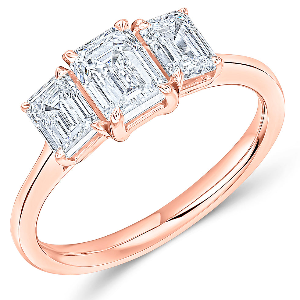 Close-Set Trilogy Emerald Cut Trilogy Ring, 0.8ct in Rose Gold