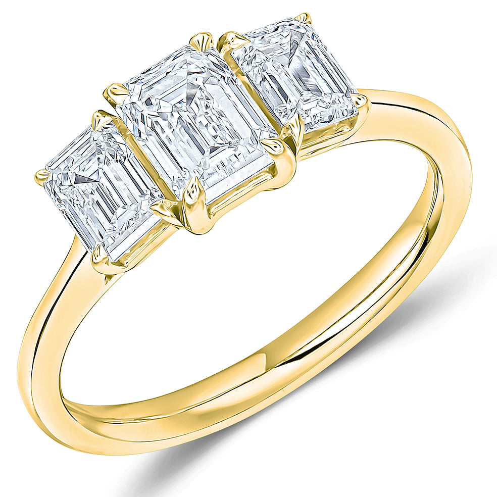 Close-Set Trilogy Emerald Cut Trilogy Ring, 0.8ct in Yellow Gold