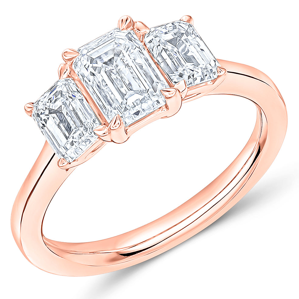 Traditional Trilogy Emerald Cut Trilogy Ring, 1.0ct in Rose Gold