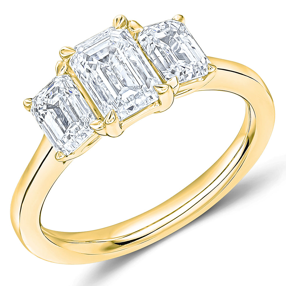 Traditional Trilogy Emerald Cut Trilogy Ring, 1.0ct in Yellow Gold