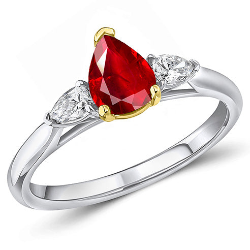 Classic Trilogy Ruby & Diamond Trilogy Ring — Trilogy Set with Plain S