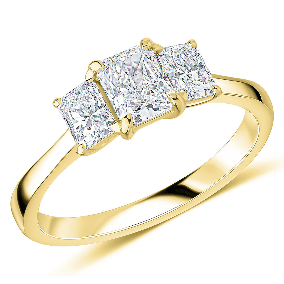Three-Stone Trilogy Radiant Cut Trilogy Ring in Yellow Gold