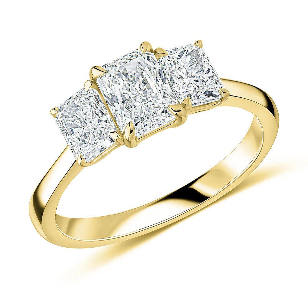 Plain-Band Trilogy Radiant Cut Trilogy Ring in Yellow Gold