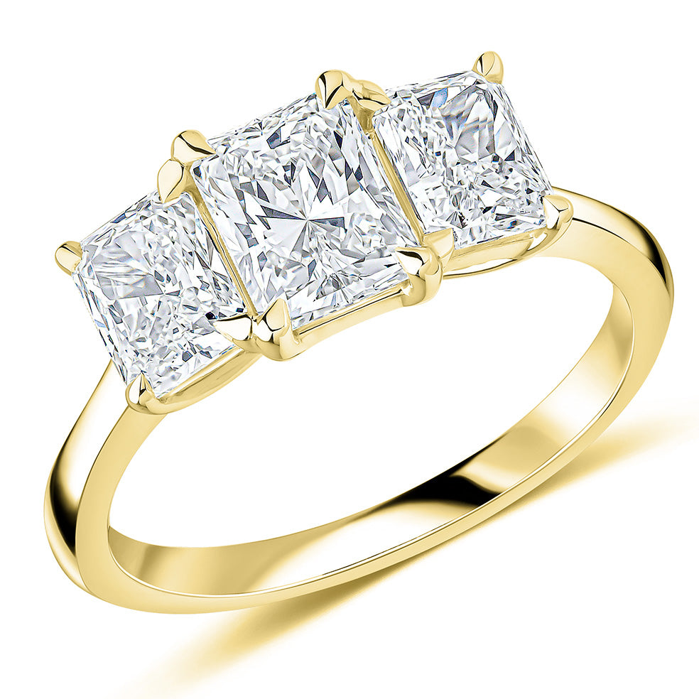 Three-Stone Trilogy Radiant Cut Trilogy Ring, 1.0ct in Yellow Gold