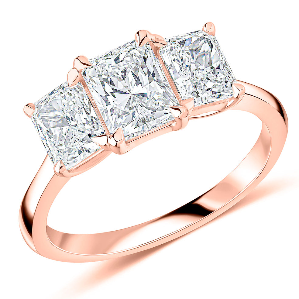 Three-Stone Trilogy Radiant Cut Trilogy Ring, 1.0ct in Rose Gold