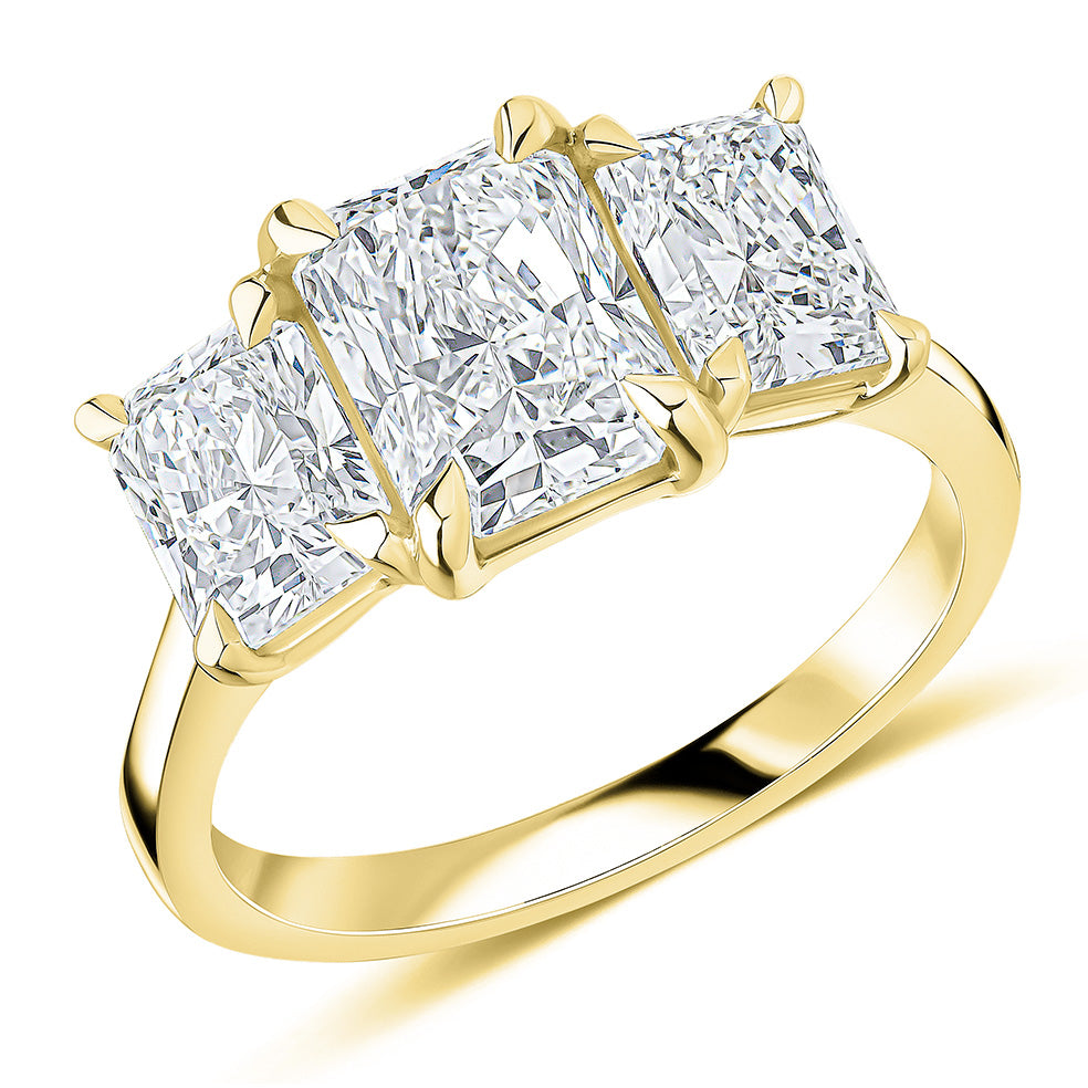 Trilogy Set with Plain Shoulders Radiant Cut Trilogy Ring, 2.00ct in Yellow Gold