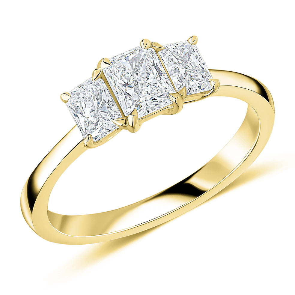 Trilogy Set with Plain Shoulders Radiant Cut Trilogy Ring, 0.50ct in Yellow Gold