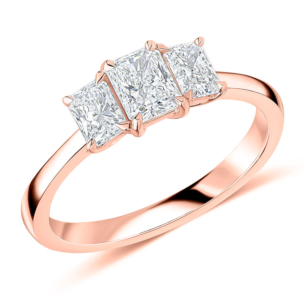 Trilogy Set with Plain Shoulders Radiant Cut Trilogy Ring, 0.50ct in Rose Gold