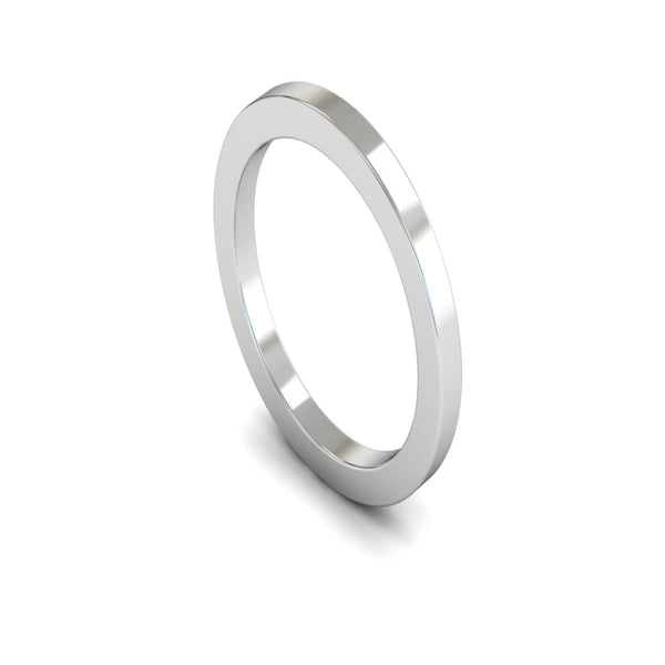 18ct White Gold Flat Wedding Ring 2mm - Heavy Weight