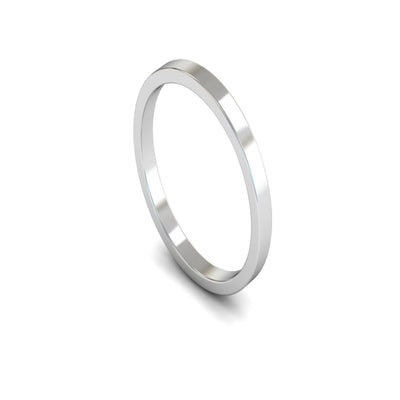 14ct White Gold Flat Wedding Ring 2mm - Light Weight