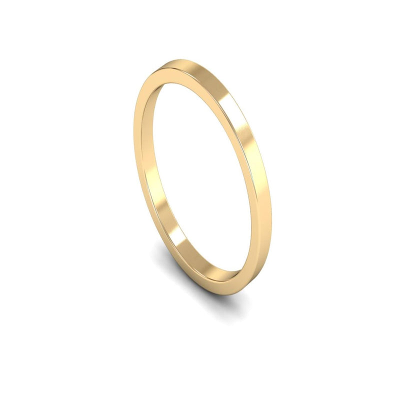 14ct Yellow Gold Flat Wedding Ring 2mm - Light Weight