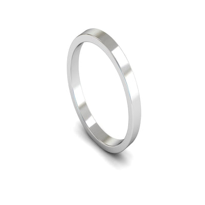 9ct White Gold Flat Wedding Ring 2.5mm - Light Weight