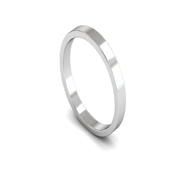 9ct White Gold Flat Wedding Ring 2.5mm - Light Weight
