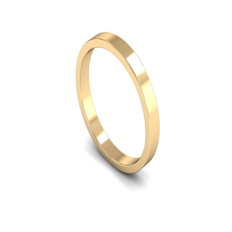 14ct Yellow Gold Flat Wedding Ring 2.5mm - Light Weight