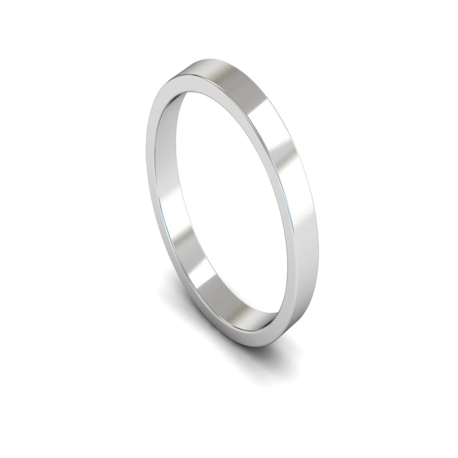 14ct White Gold Flat Wedding Ring 3mm - Light Weight
