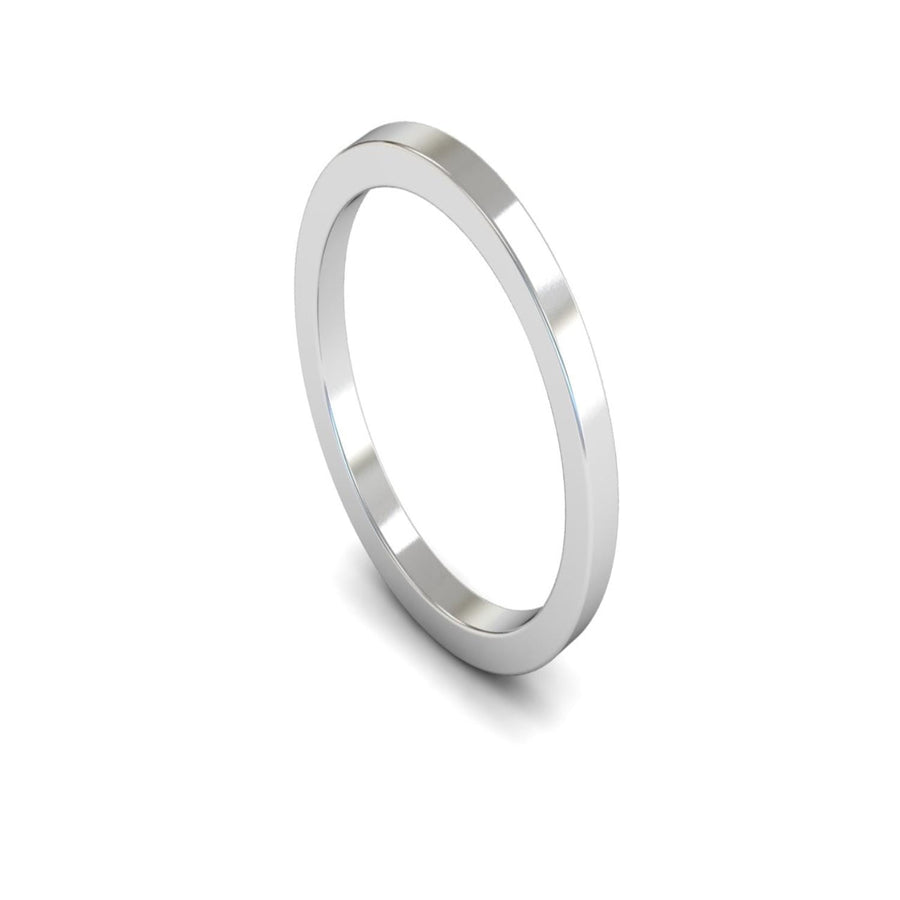 18ct White Gold Flat Wedding Ring 2mm - Medium Weight