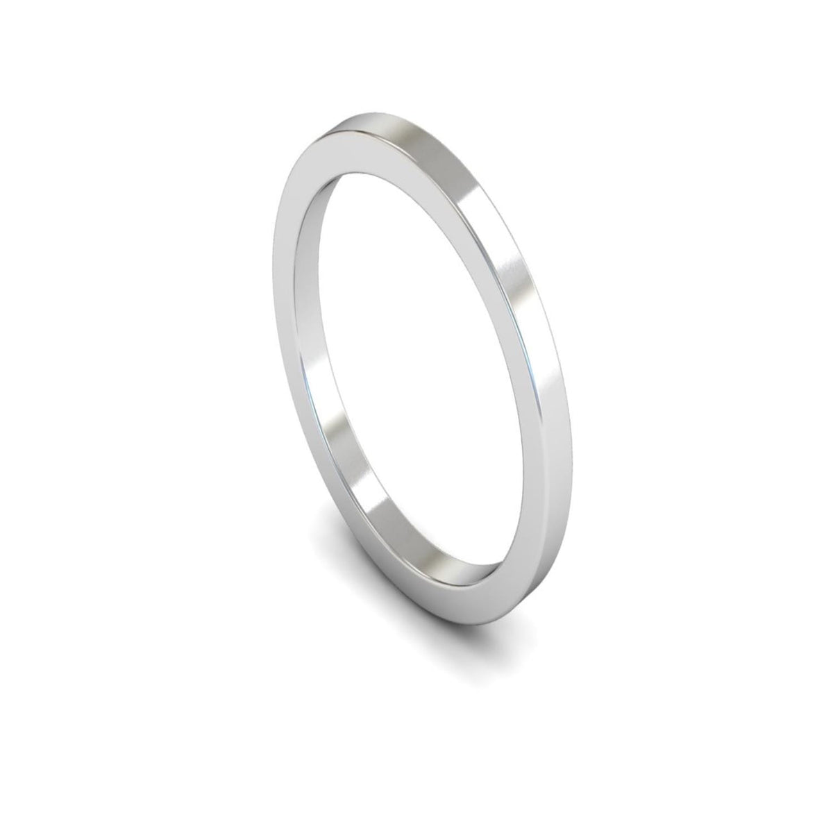 14ct White Gold Flat Wedding Ring 2mm - Medium Weight