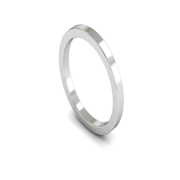 14ct White Gold Flat Wedding Ring 2mm - Medium Weight