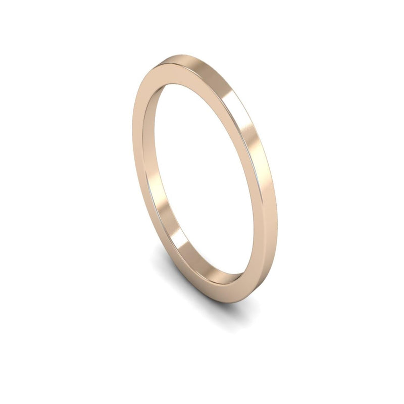 14ct Rose Gold Flat Wedding Ring 2mm - Medium Weight