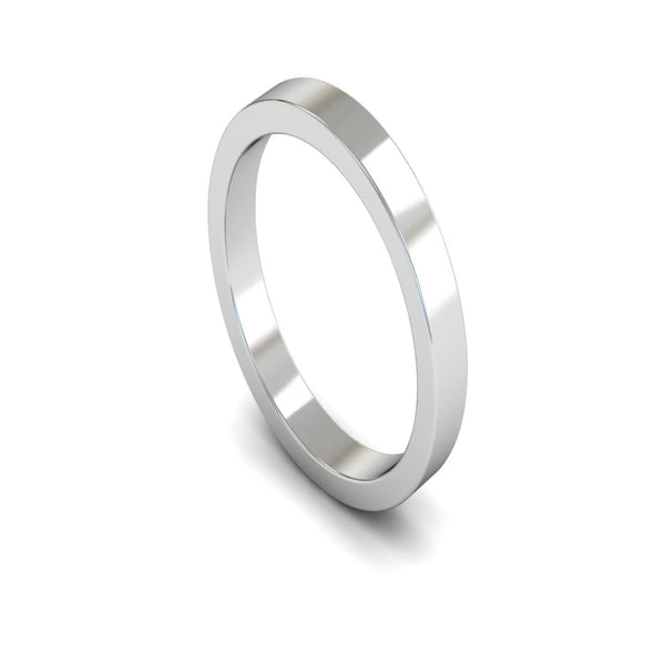 14ct White Gold Flat Wedding Ring 3mm - Medium Weight