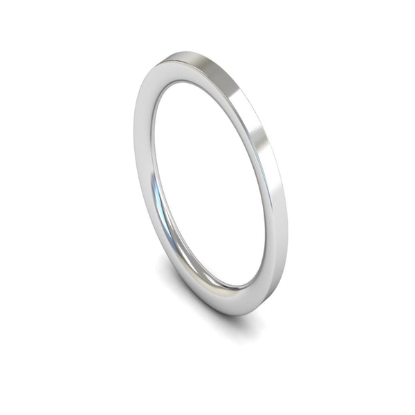 14ct White Gold Flat Court Wedding Ring 2mm - Heavy Weight