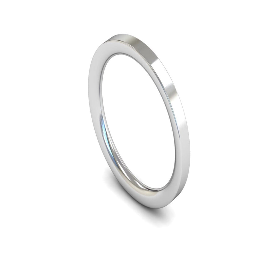 14ct White Gold Flat Court Wedding Ring 2mm - Heavy Weight