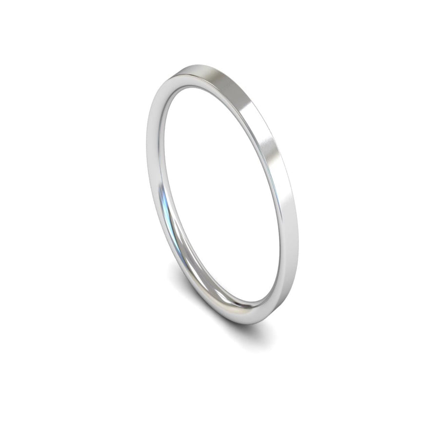 14ct White Gold Flat Court Wedding Ring 2mm - Light Weight