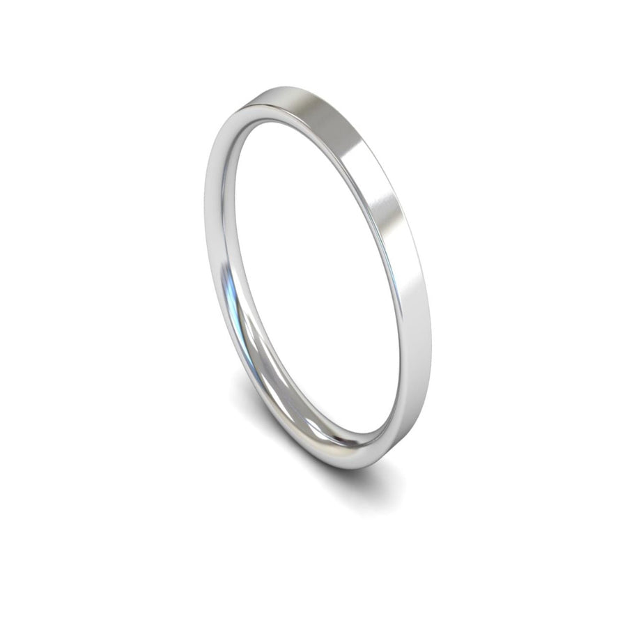 14ct White Gold Flat Court Wedding Ring 2.5mm - Light Weight