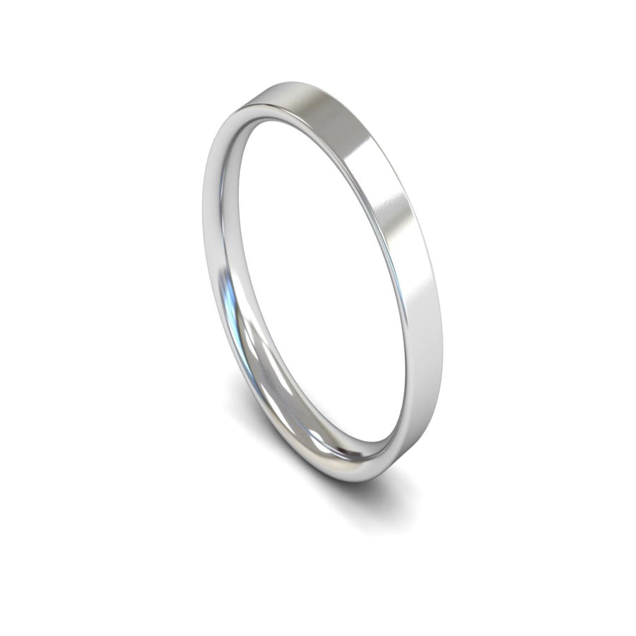14ct White Gold Flat Court Wedding Ring 3mm - Light Weight