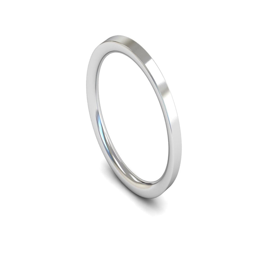 14ct White Gold Flat Court Wedding Ring 2mm - Medium Weight