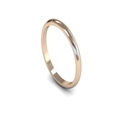 14ct Rose Gold D-shape Wedding Ring 2mm - Light Weight