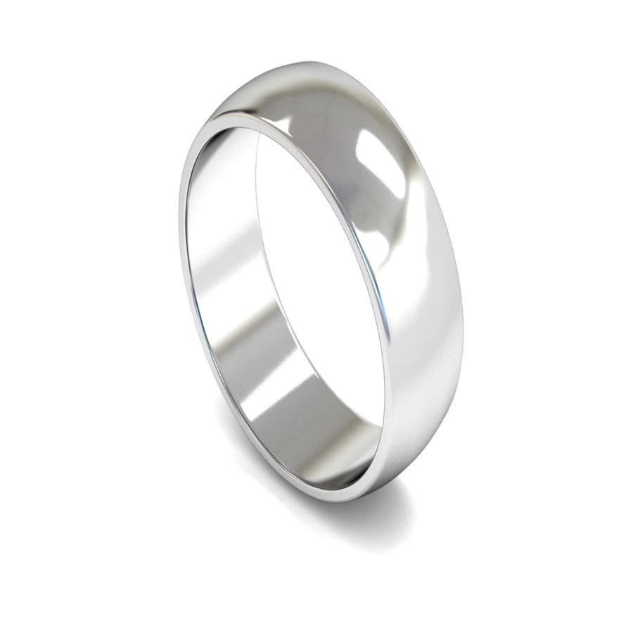 9ct White Gold D-shape Wedding Ring 7mm - Light Weight