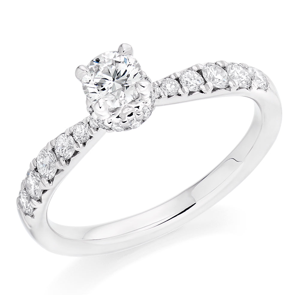 Diamond-Shouldered Solitaire Round Brilliant Engagement Ring, 0.33ct in White Gold