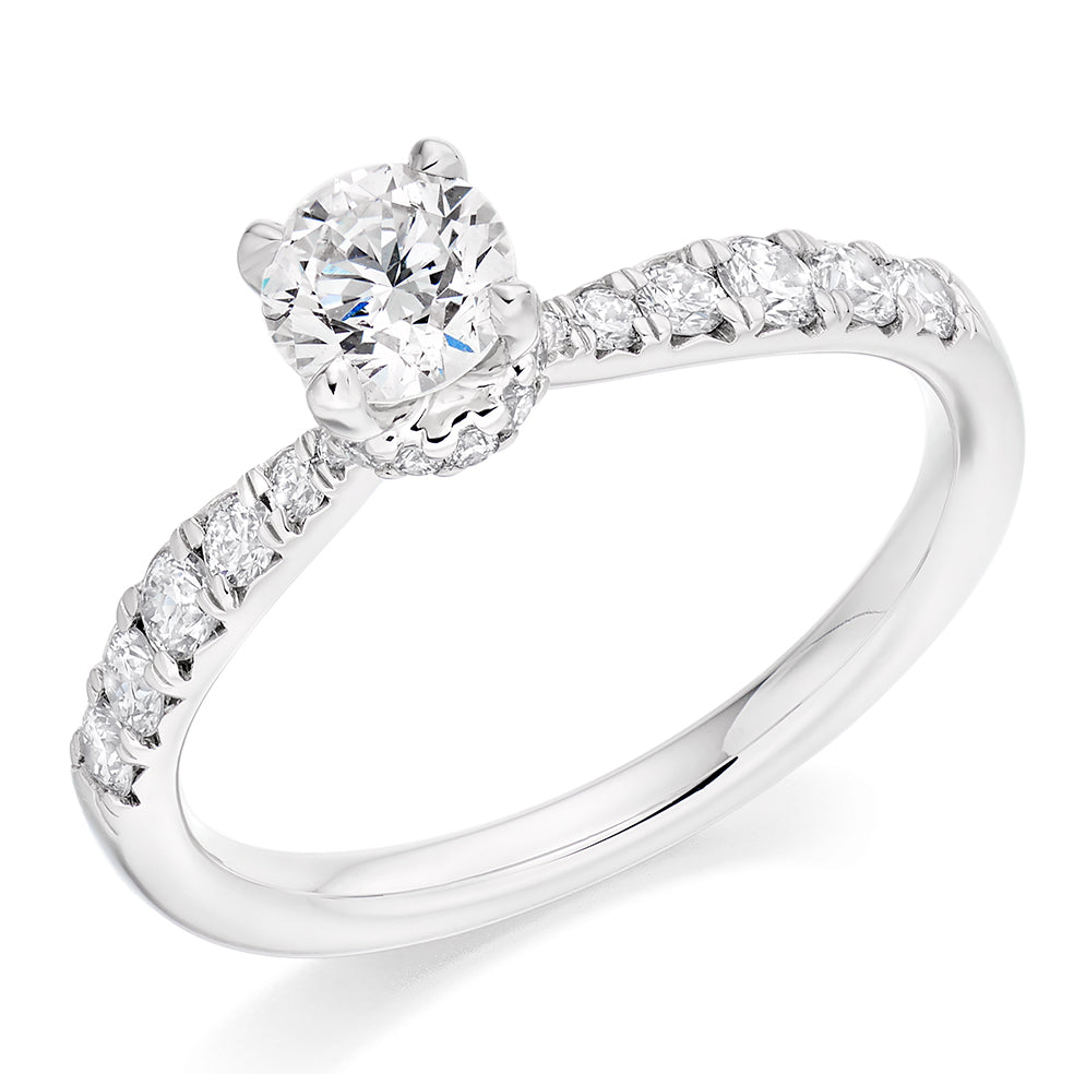 Accent-Shouldered Solitaire Round Brilliant Engagement Ring 0.95ct in White Gold