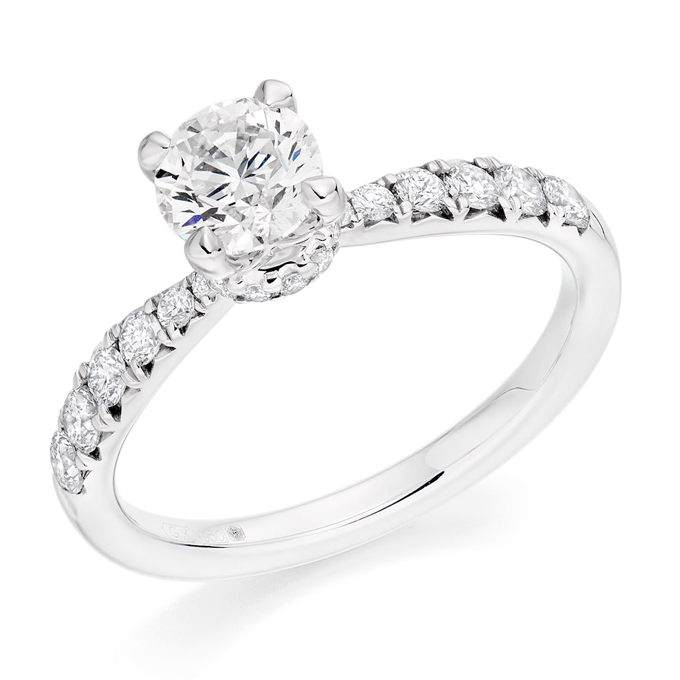 Accent-Shouldered Solitaire Round Brilliant Engagement Ring 1.2ct in White Gold