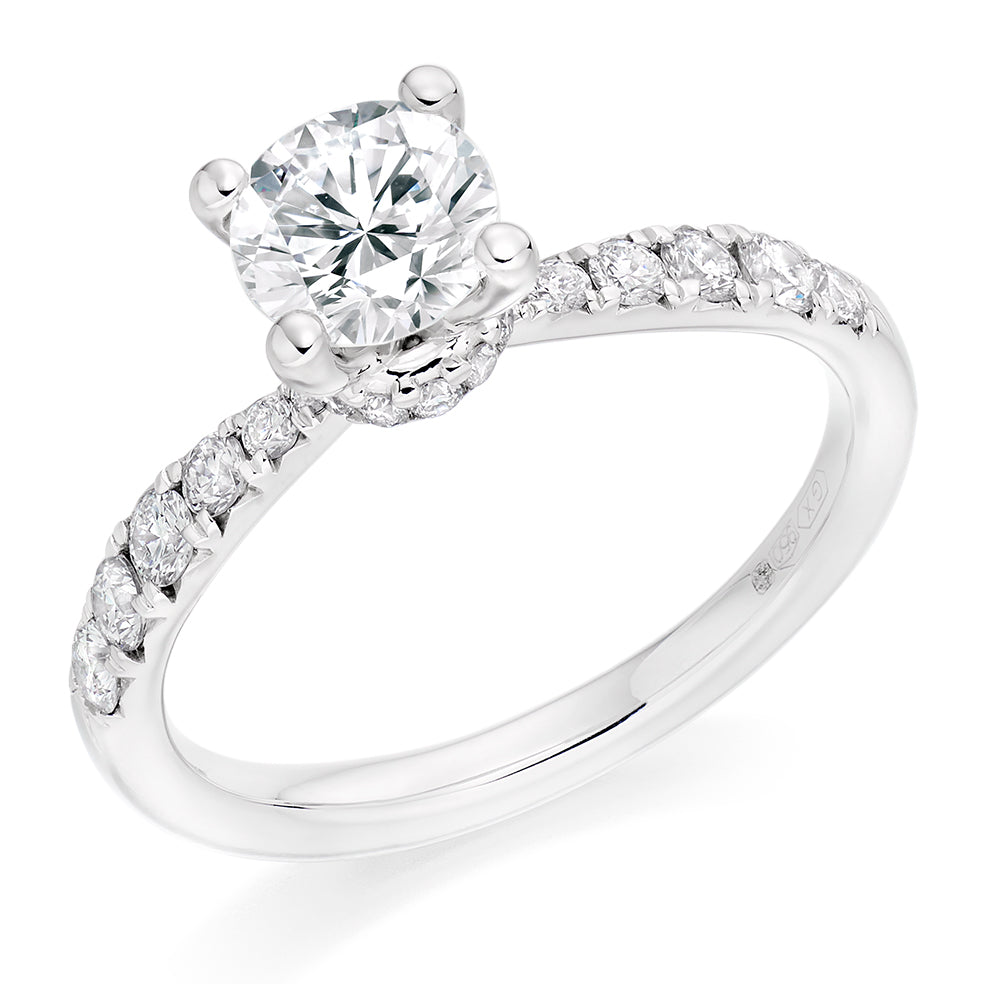 Accent-Shouldered Solitaire Round Brilliant Engagement Ring, 0.9ct in White Gold