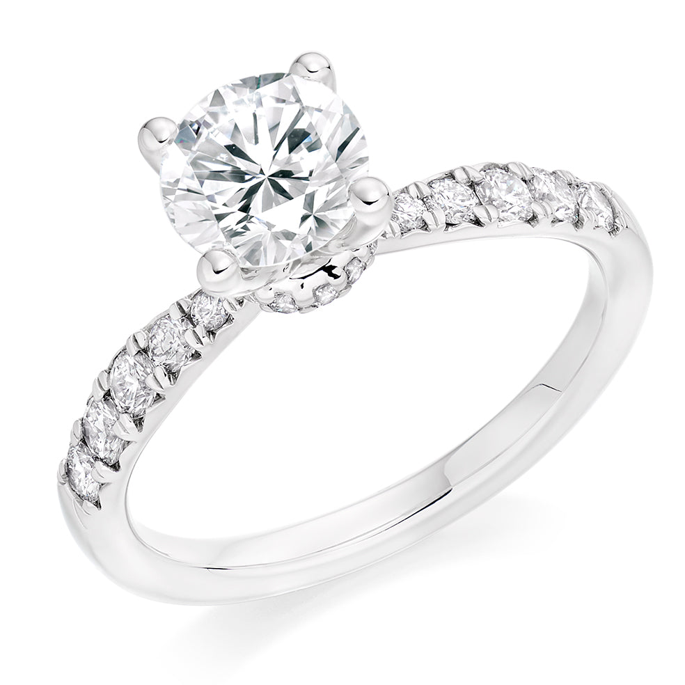 Diamond-Shouldered Solitaire Round Brilliant Engagement Ring, 1.0ct in White Gold