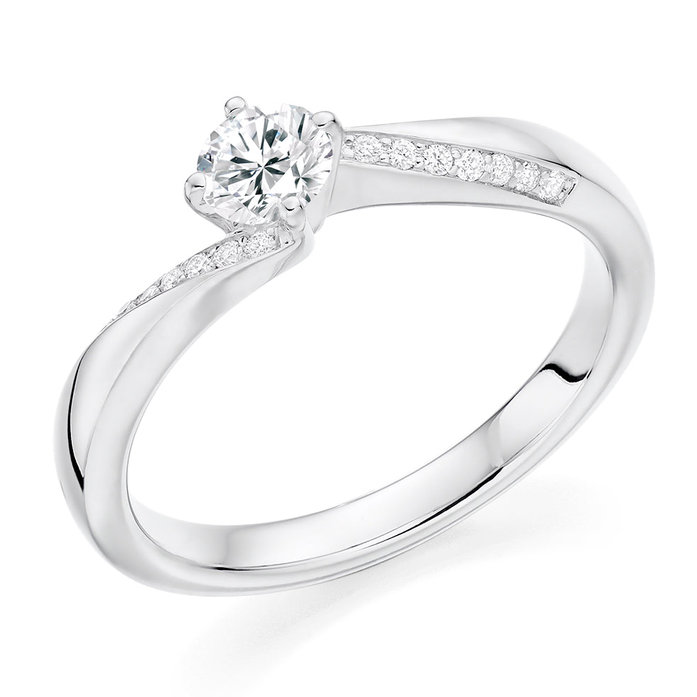 Fine Pavé Solitaire Round Brilliant Engagement Ring 0.43ct in White Gold
