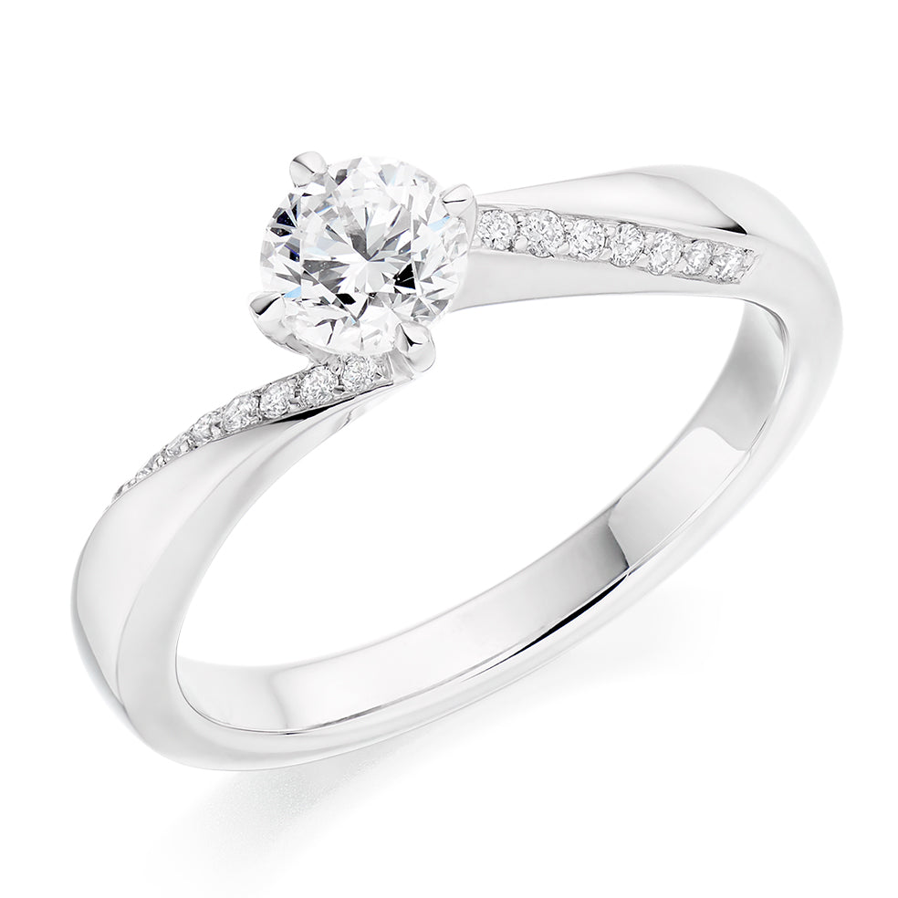 Pavé-Shouldered Solitaire Round Brilliant Engagement Ring 0.6ct in White Gold