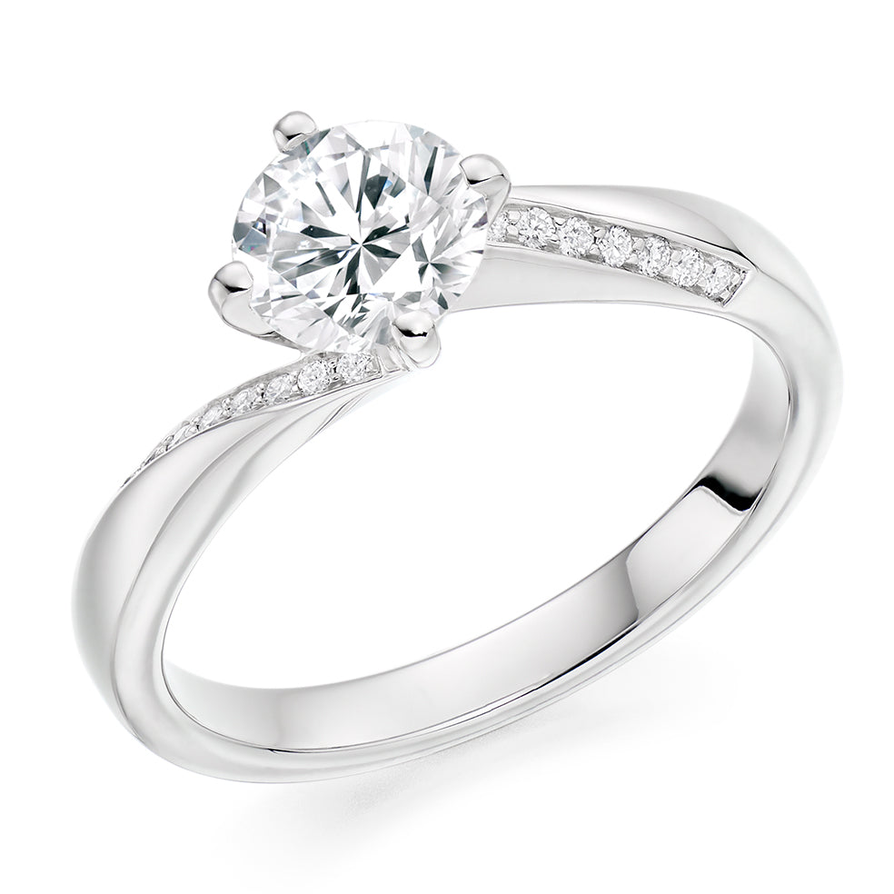 Fine Pavé Solitaire Round Brilliant Engagement Ring 1.0ct in White Gold