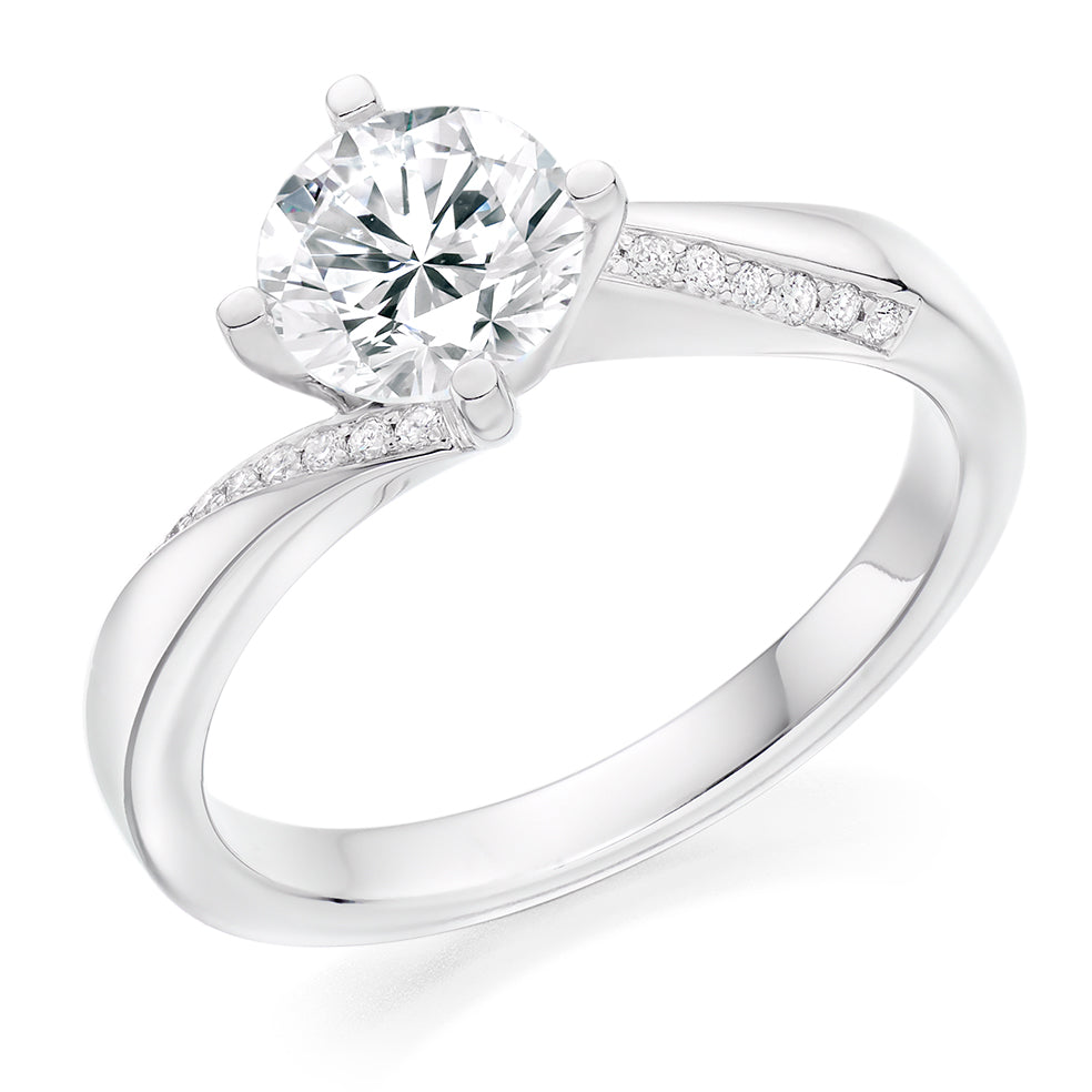 Fine Pavé Solitaire Round Brilliant Engagement Ring 1.1ct in White Gold