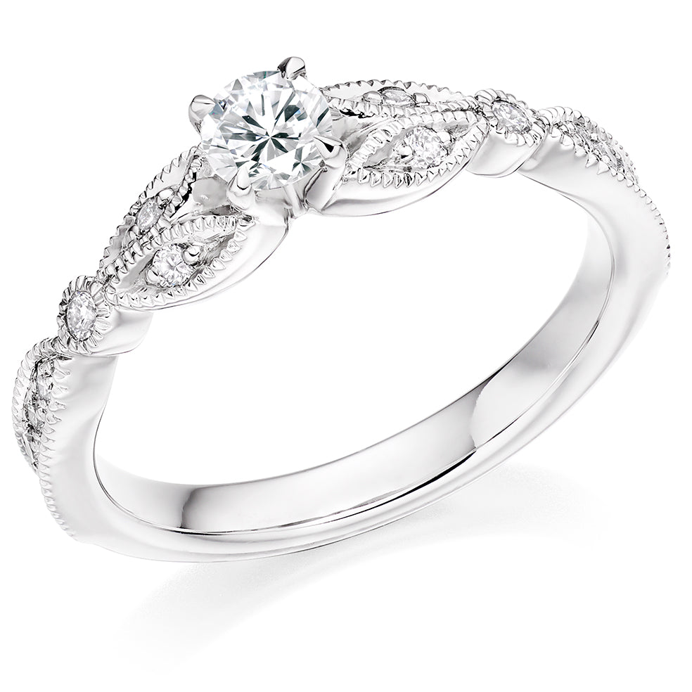Fine Pavé Solitaire Round Brilliant Engagement Ring 0.45ct in White Gold
