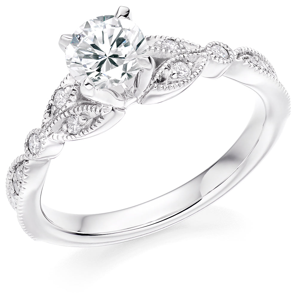 Fine Pavé Solitaire Round Brilliant Engagement Ring 0.95ct in White Gold