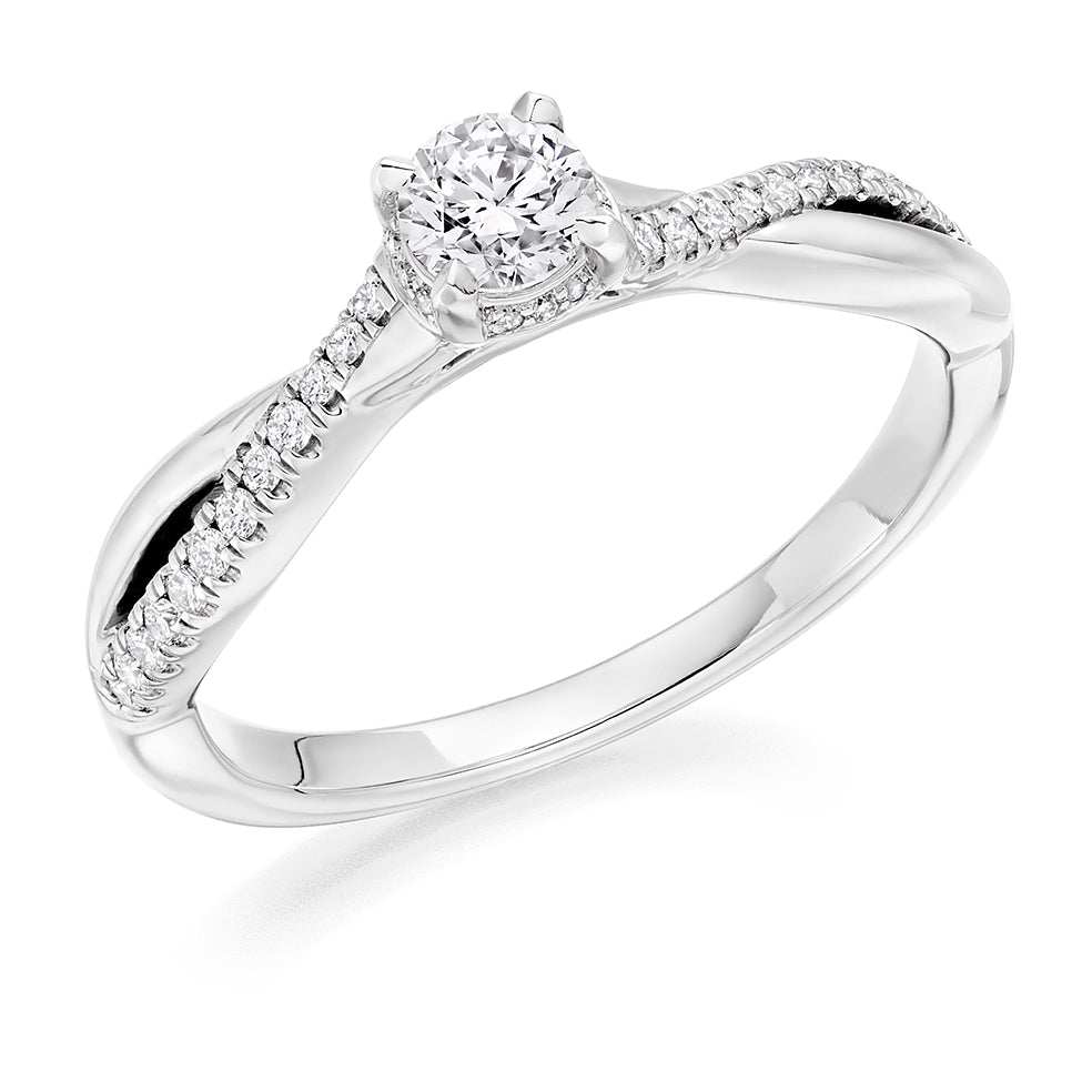 Split-Shoulder Solitaire Round Brilliant Engagement Ring, 0.25ct in White Gold