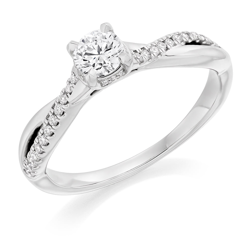 Solitaire with Split Shoulders Round Brilliant Engagement Ring 0.48ct in White Gold